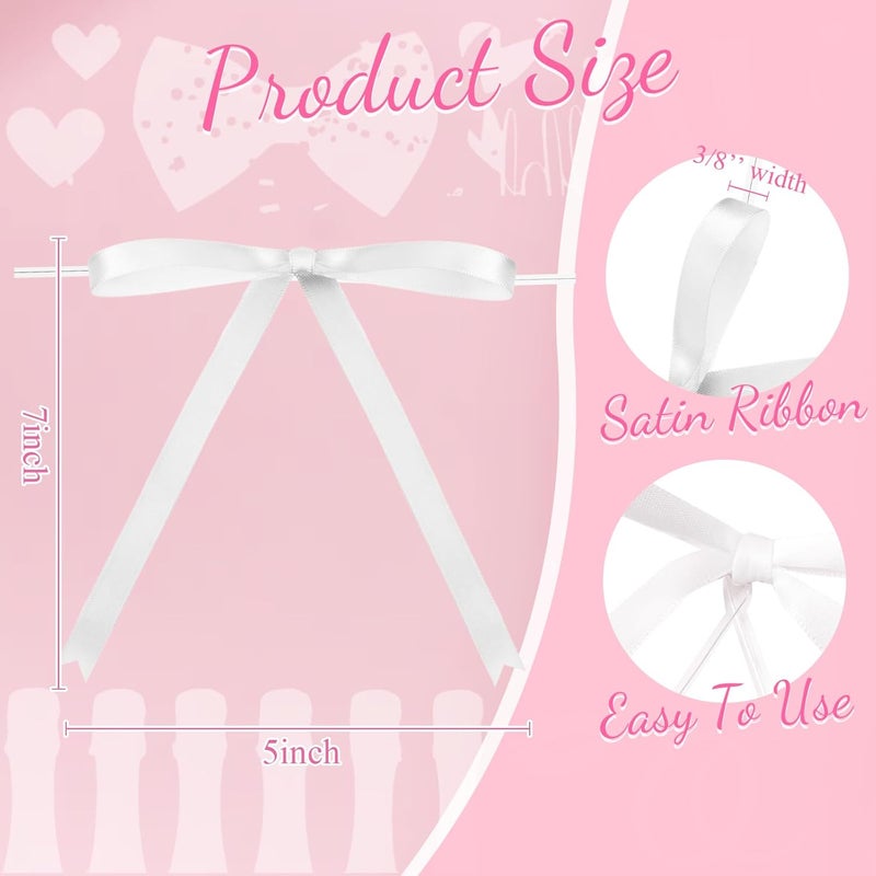 Riceshoot Store White 50 Pcs Stain Ribbon Bows 5x7 Inch Twist Tie Bows for Gift Wrapping Cake Treat Bags Craft DIY Gift Wedding Baby Shower Birthday Party Decorations - Image 2